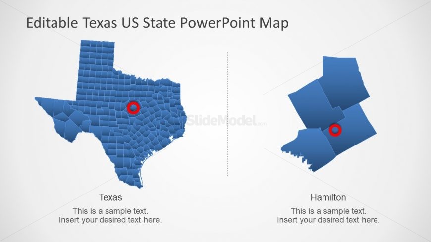 Blue Texas Map with 254 Counties