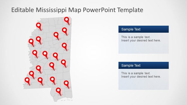 Gray Editable Map of Mississippi PowerPoint