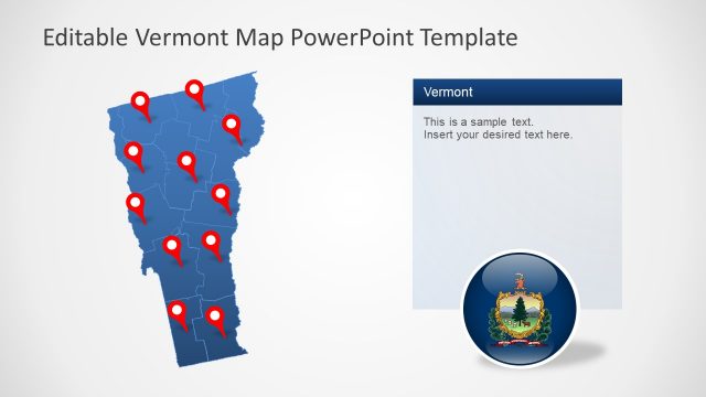 Blue Editable Map of US State Vermont