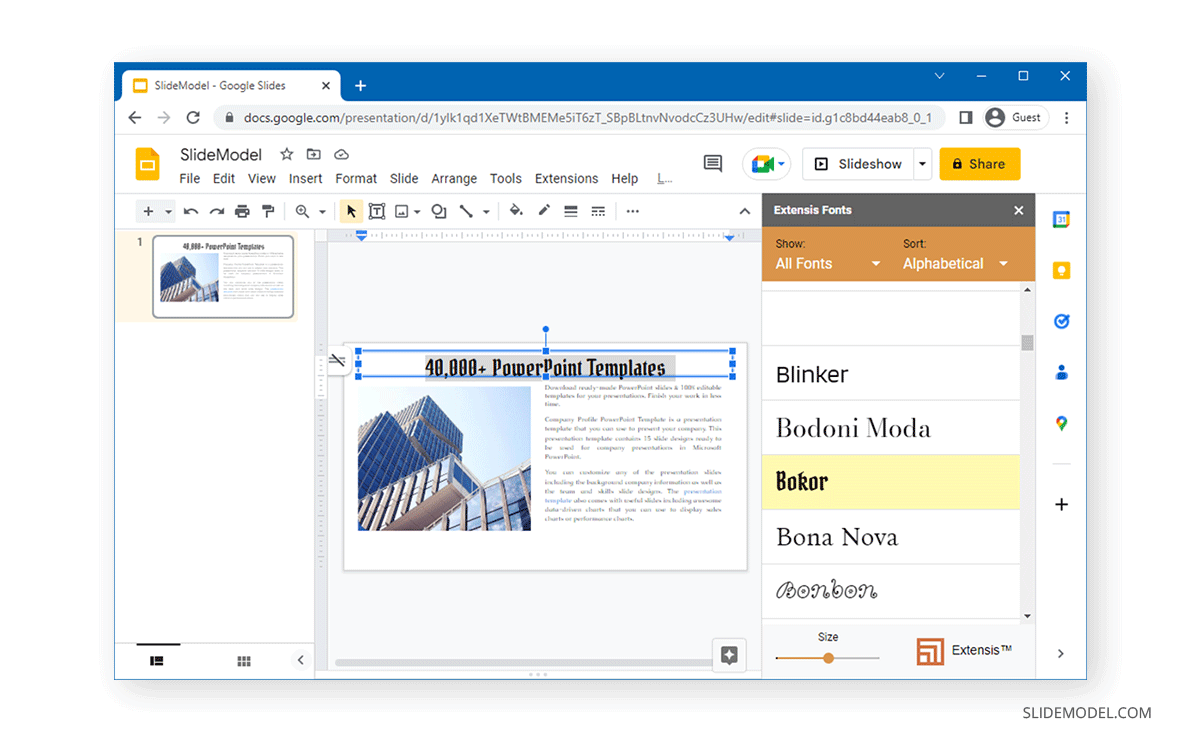 Modifier la police dans Google Slides à l'aide de l'extension Extensis Font