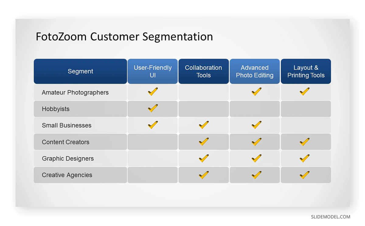 Customer Segmentation slide in a Business Plan Presentation