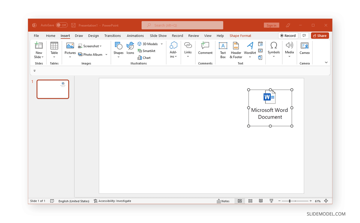 insérer un fichier Word sous forme d'icône dans PowerPoint