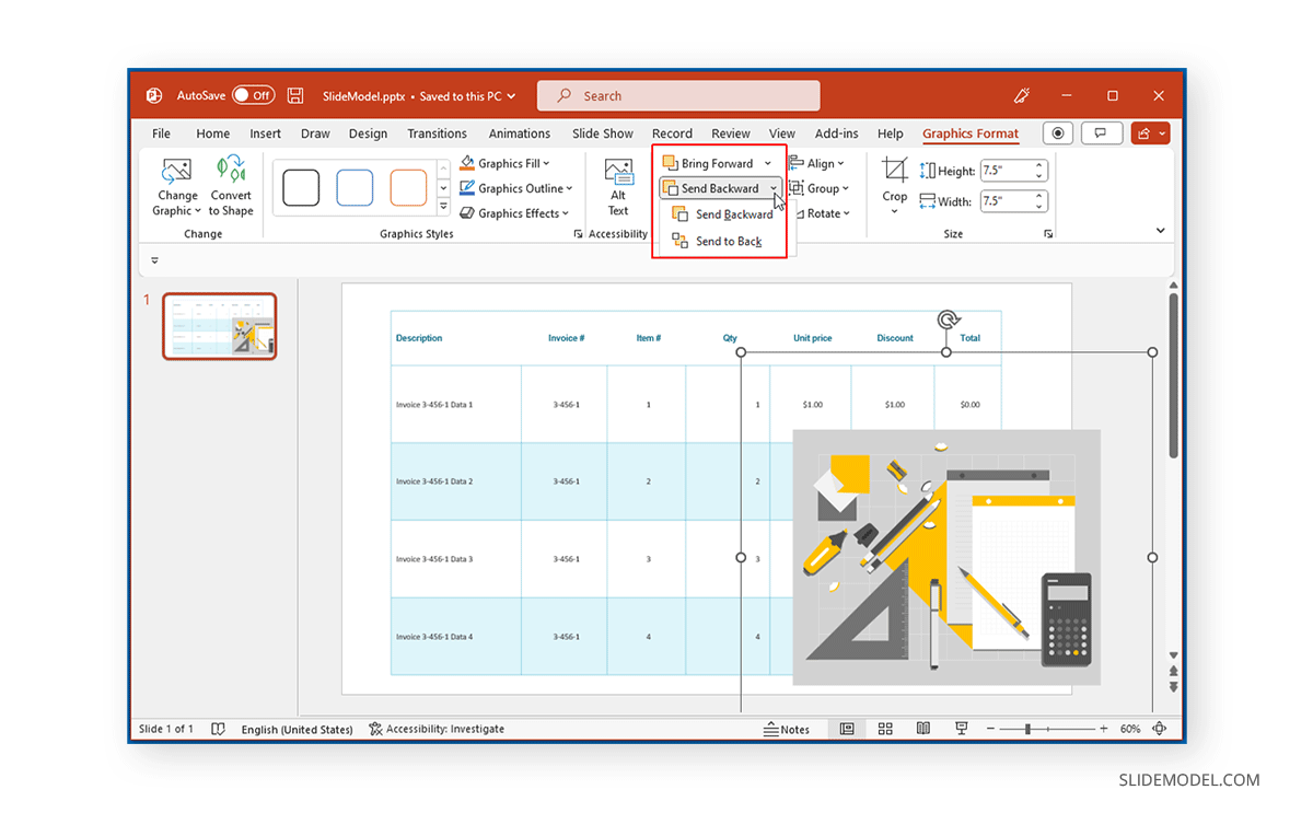 Envoyer un élément vers l'arrière dans un tableau PowerPoint