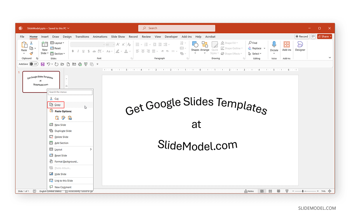 Copying a slide in PowerPoint