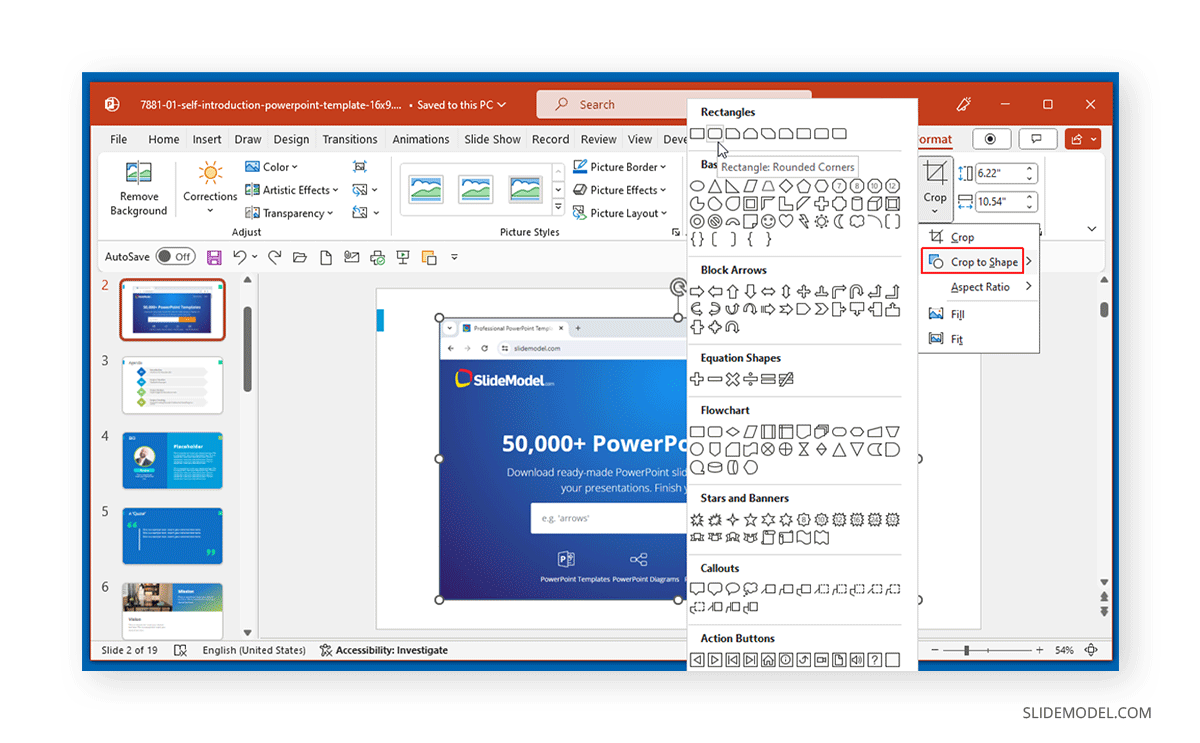 Crop screenshot to shape in PowerPoint