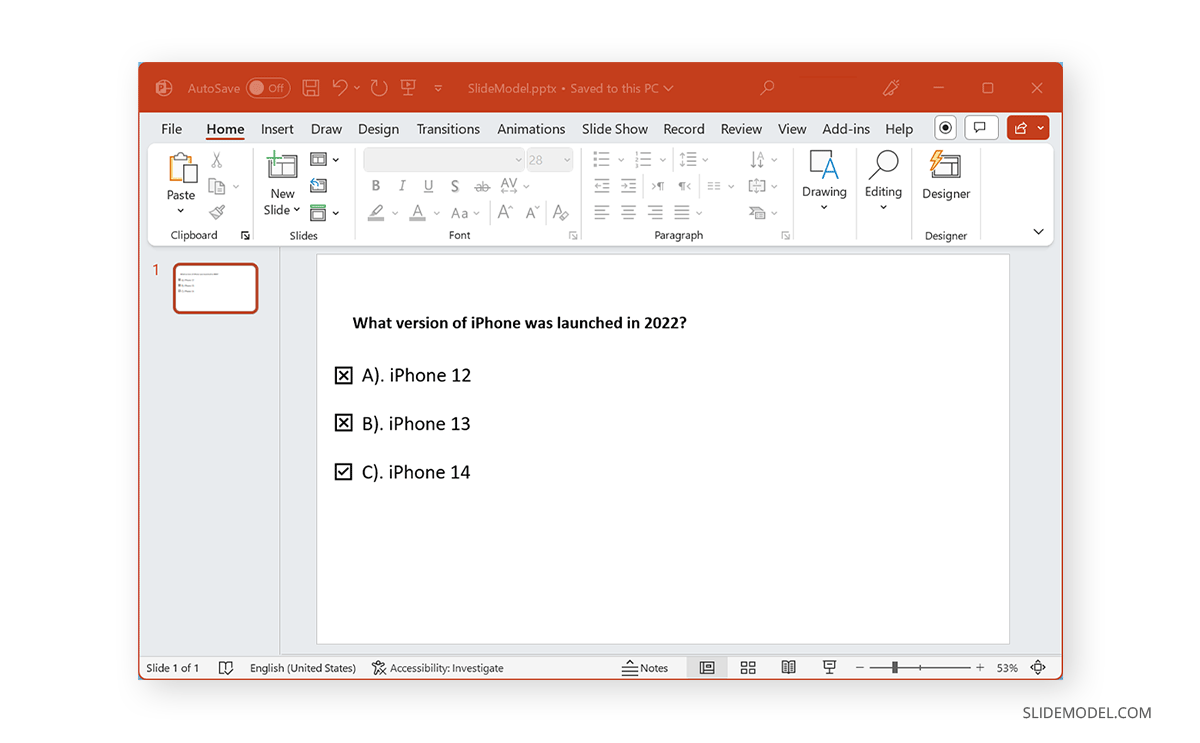 Final result how to add checkmark in PowerPoint
