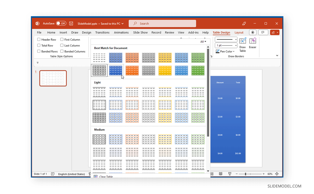 Styles de tableau dans PowerPoint