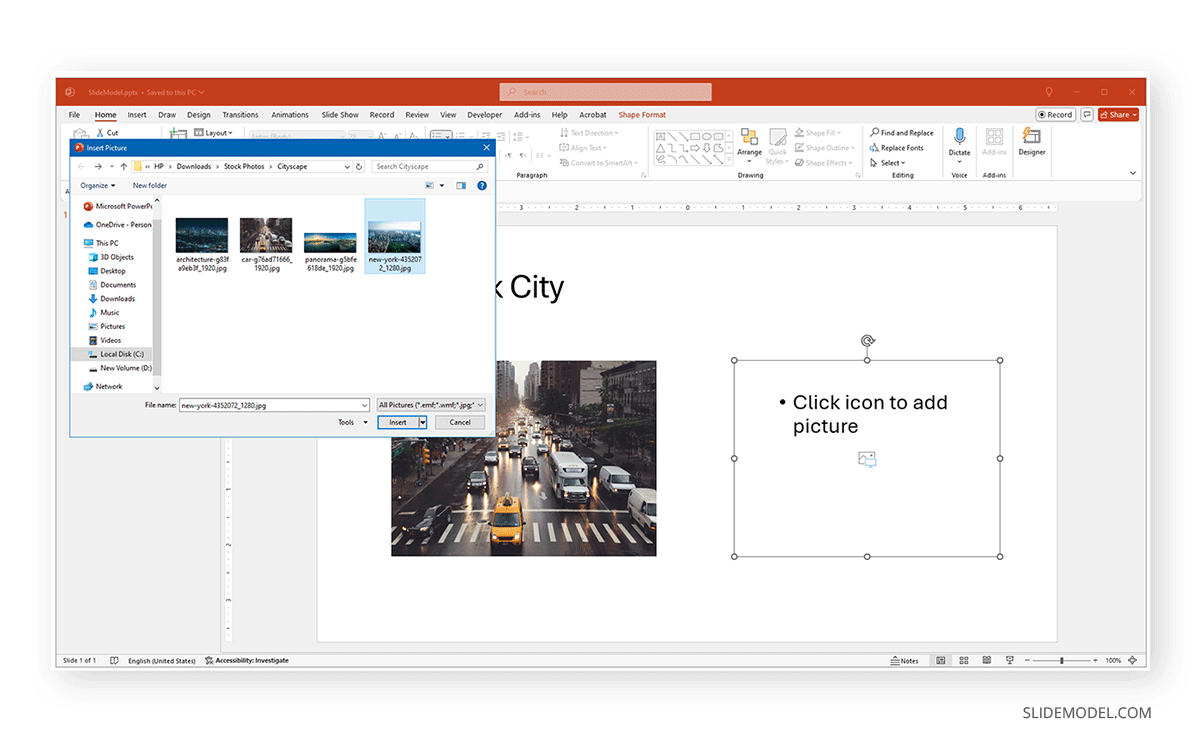 Adding images to two picture placeholders in PowerPoint