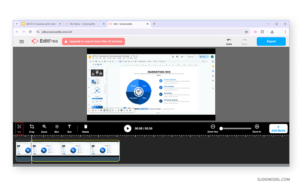 Cutting a video via Screencastify