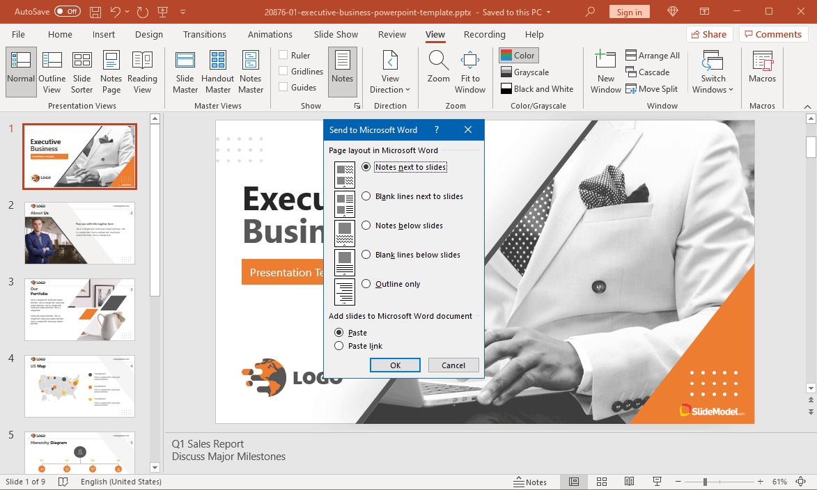 Select Notes to Export in PowerPoint