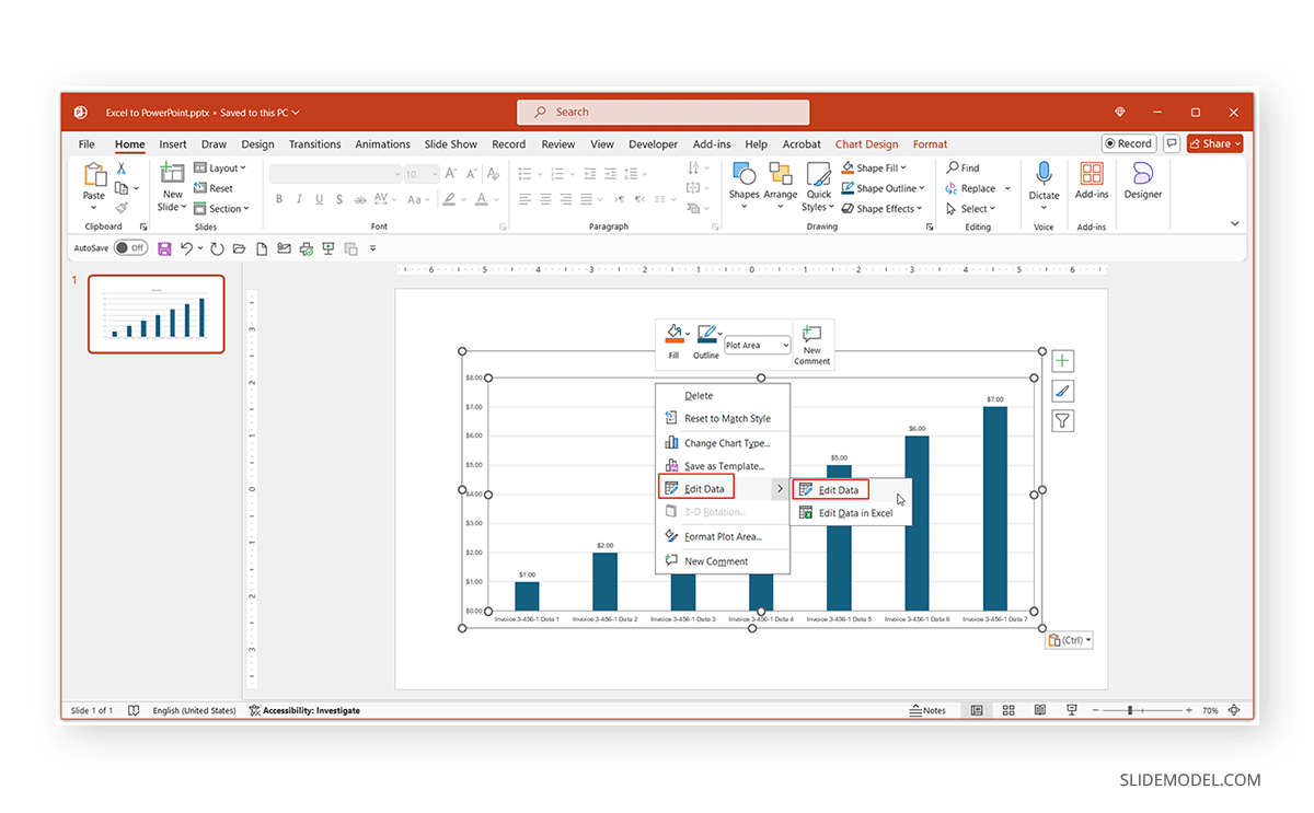 Edit data from a Excel chart in PowerPoint