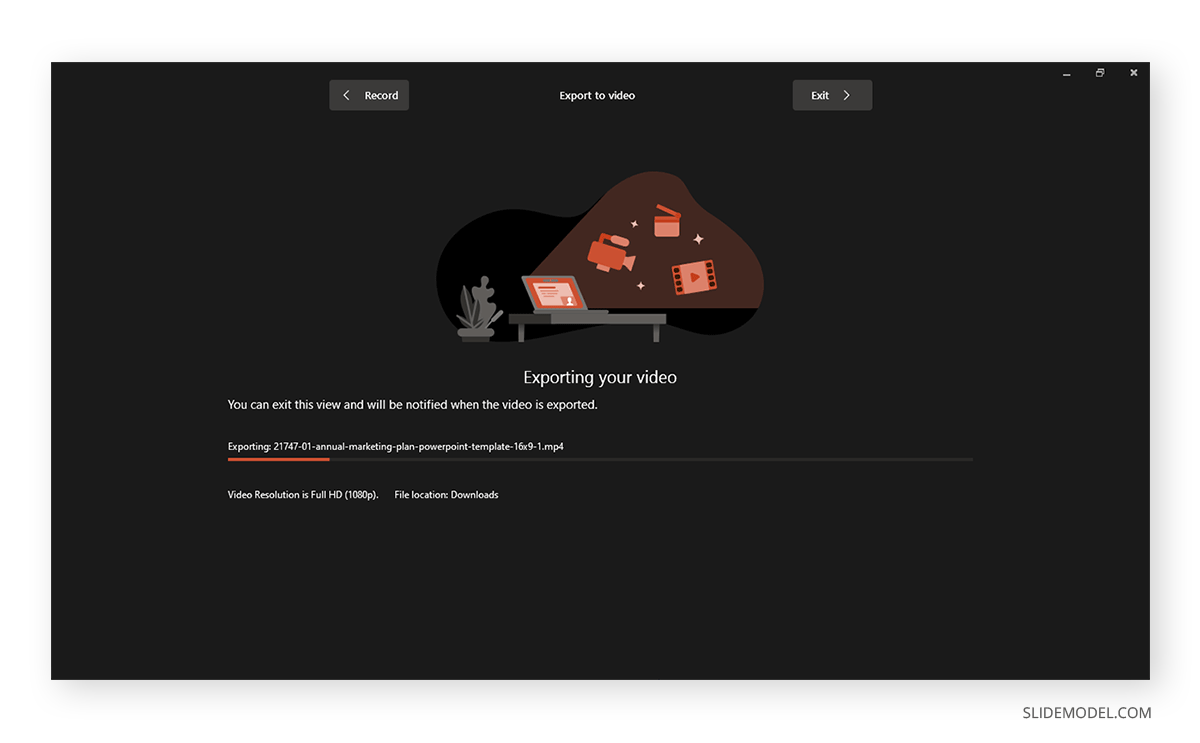 Presentation being exported in video format in PowerPoint