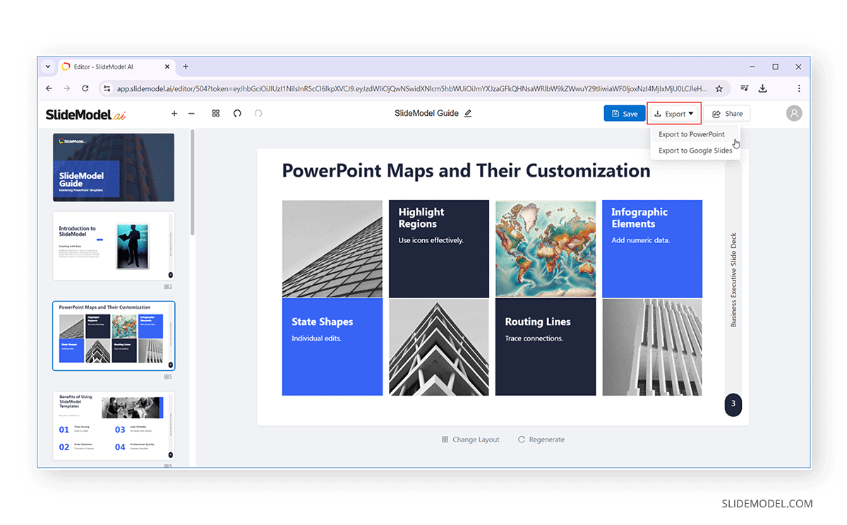 How to export a presentation from SlideModel AI