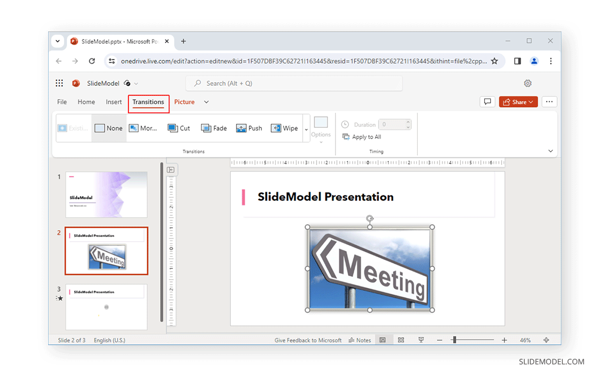 Transitions in PowerPoint Online