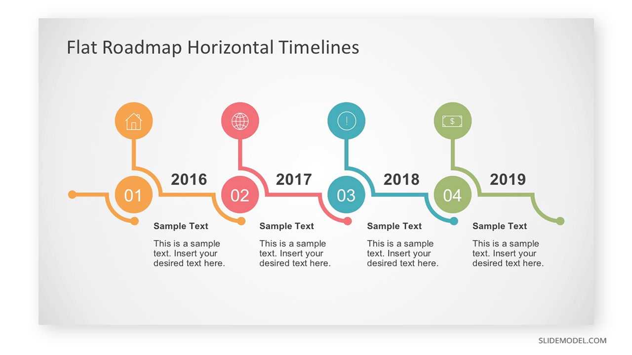 Flat Roadmap Horizontal Timelines for PowerPoint