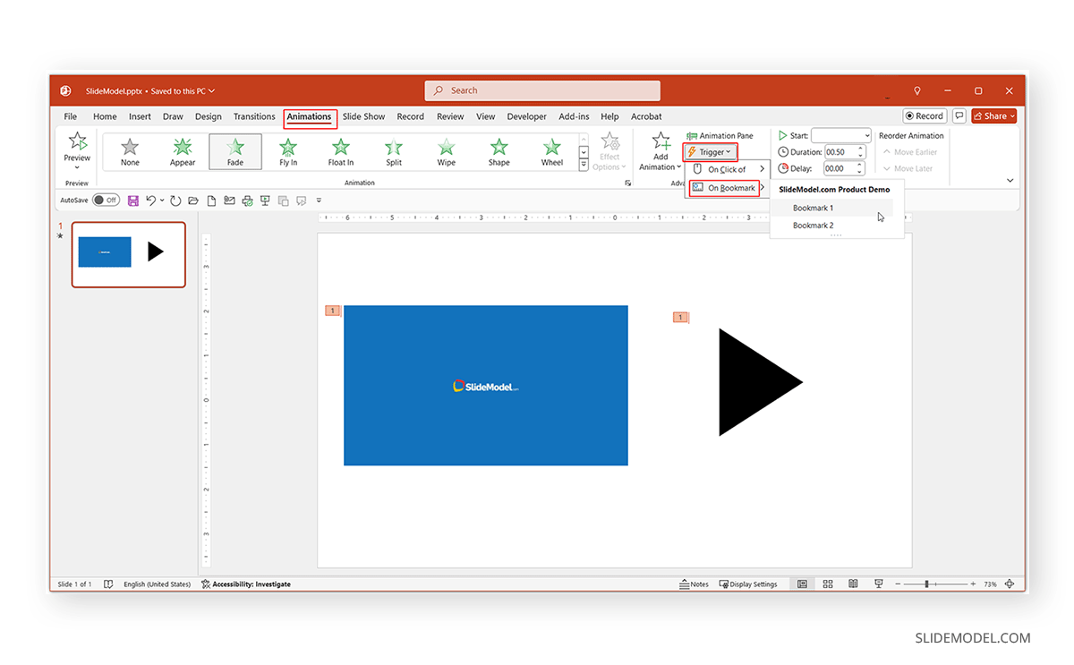 Animation PowerPoint trigger slide