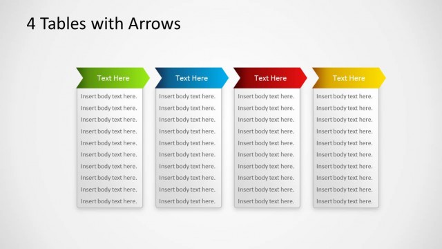 4 Tables in PowerPoint with Flat Chevron Arrows
