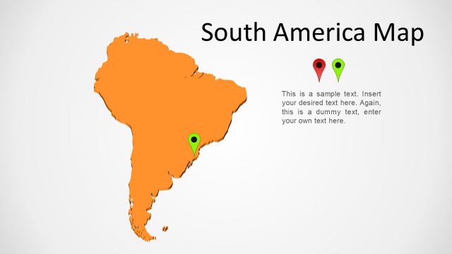 South America Orange 3D Map for PowerPoint