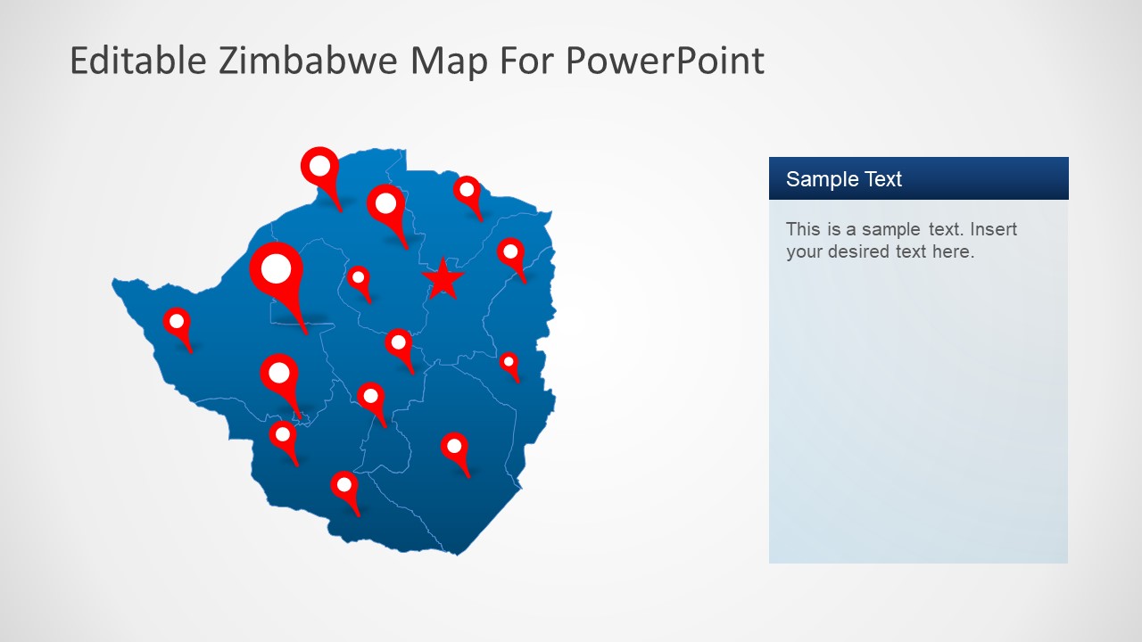 PPT Template Slide with Location Pointers on Blue Map