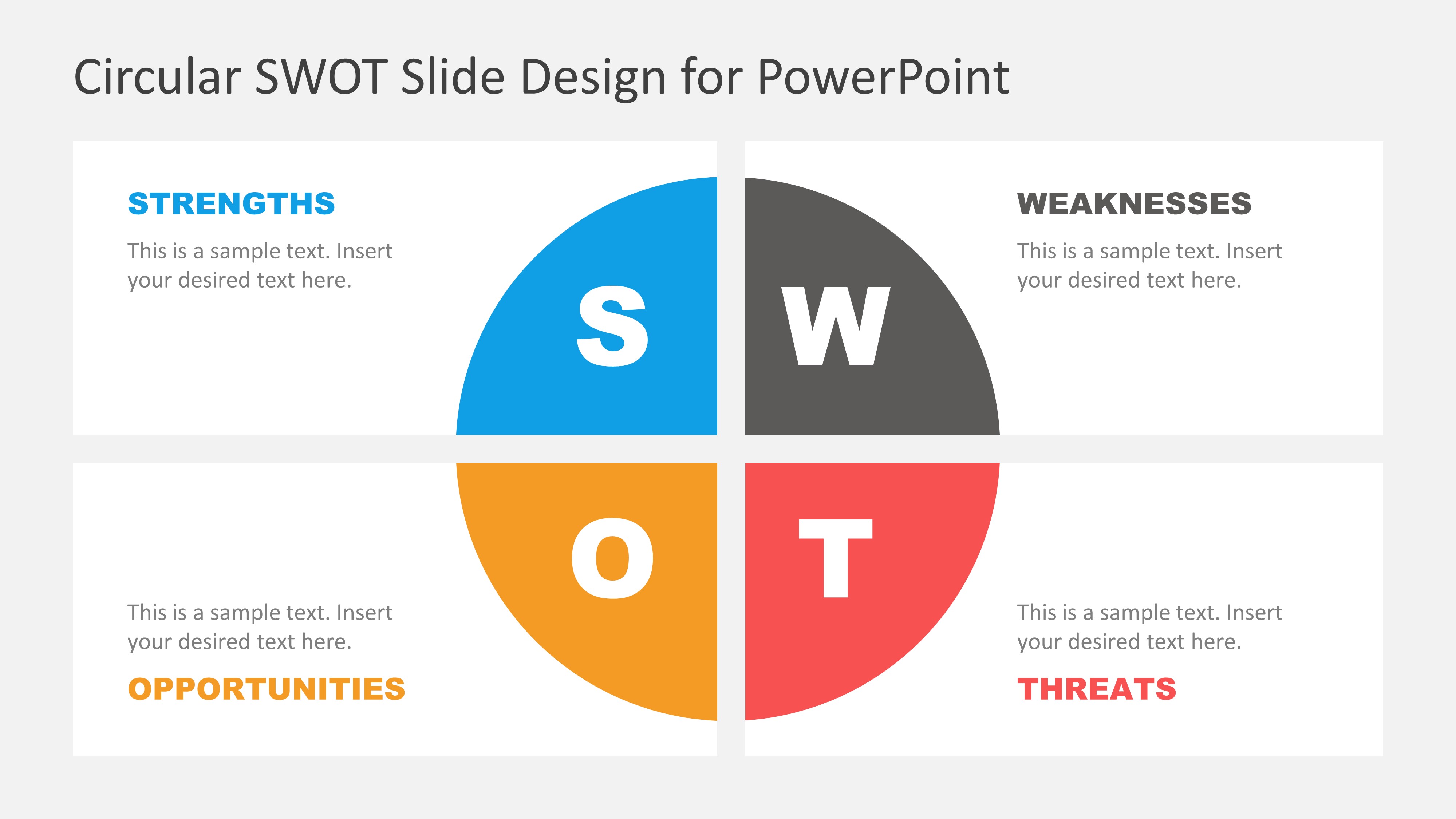 Circular SWOT Slide Design for PowerPoint SlideModel