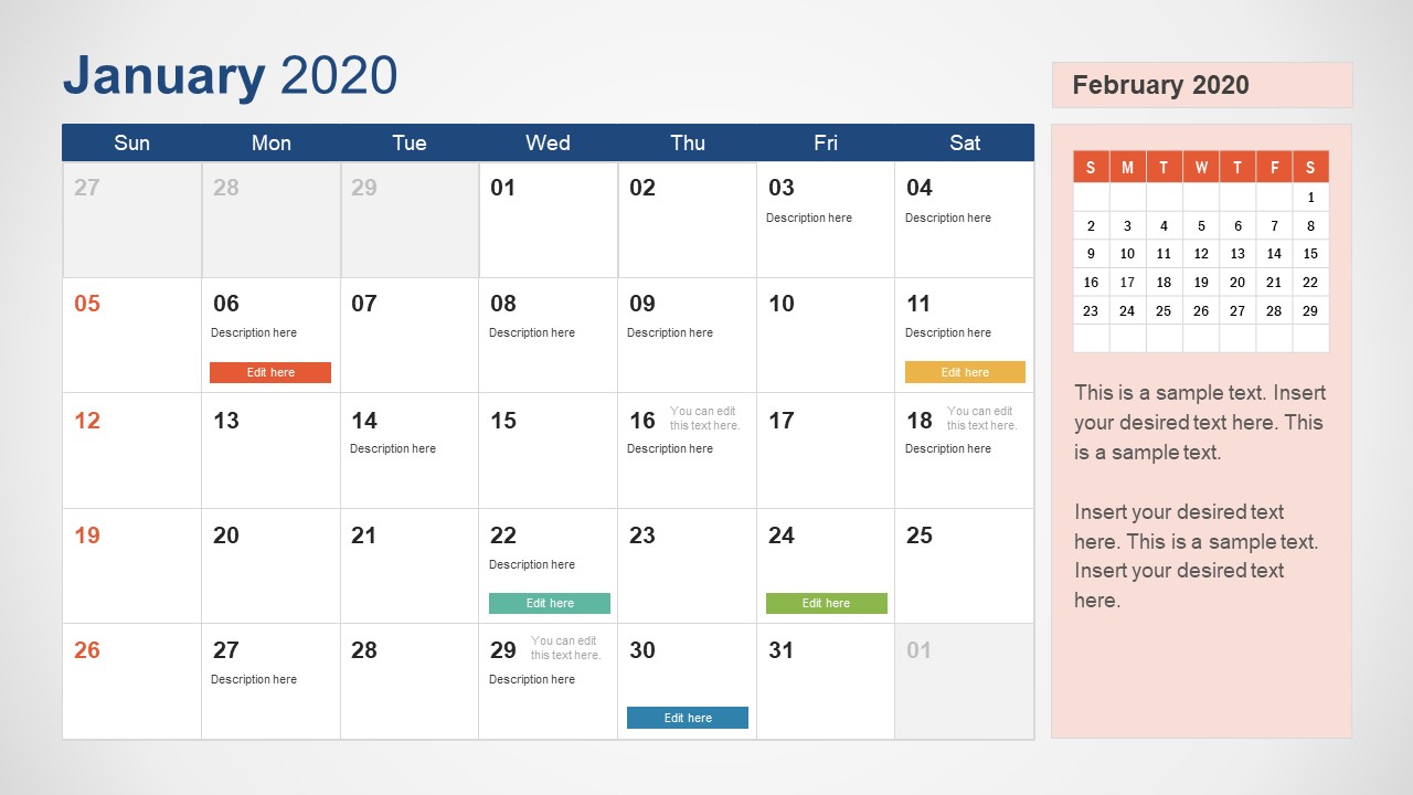 2020 Calendar PowerPoint January SlideModel