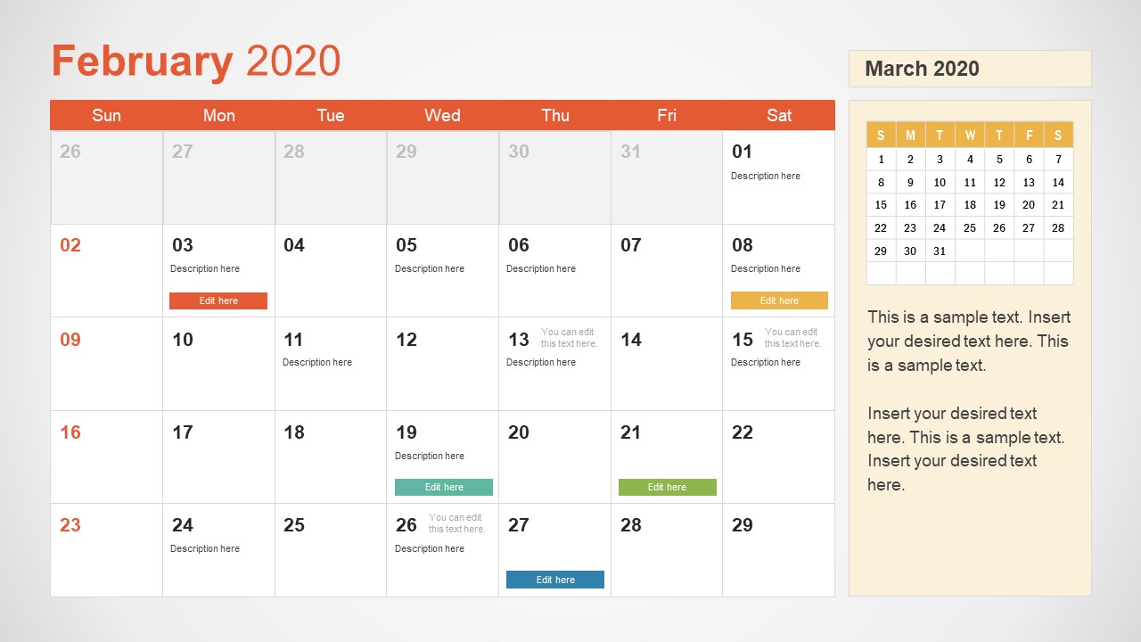 2020 Calendar PowerPoint February SlideModel