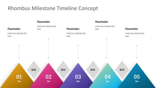 5 Steps Rhombus Milestones PowerPoint