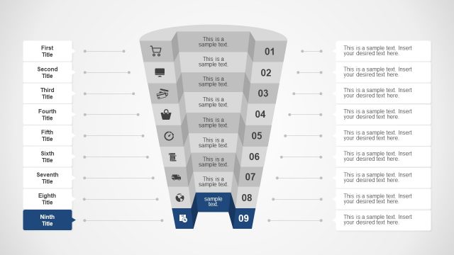 Stage 9 Rectangular PowerPoint Funnel