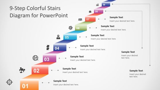 9-Step Colorful Stairs PowerPoint Diagram Template