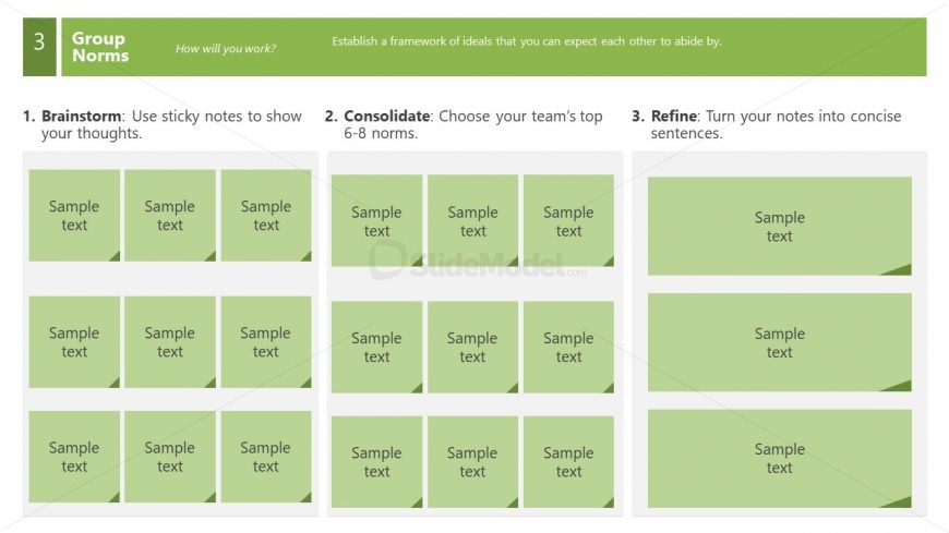 Example of a team charter template design for PowerPoint and Google Slides.