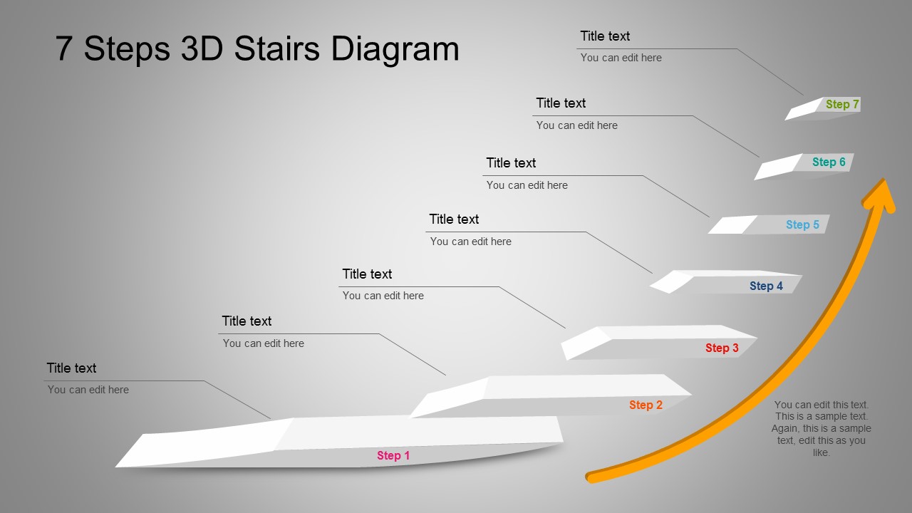 7 Steps 3D Stairs Diagram For PowerPoint With Arrow