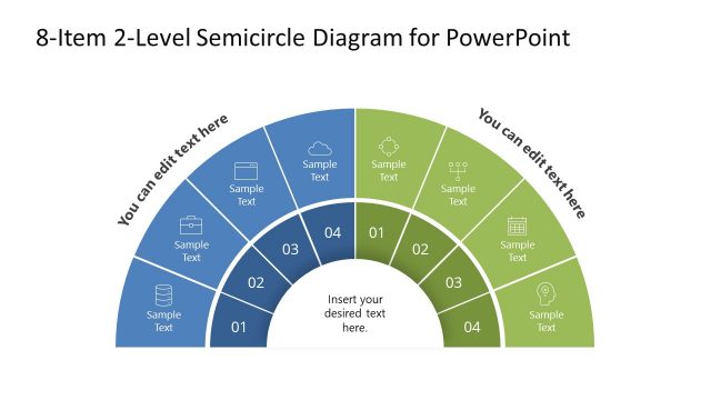 8-Item 2-Level Semicircle Diagram for PowerPoint