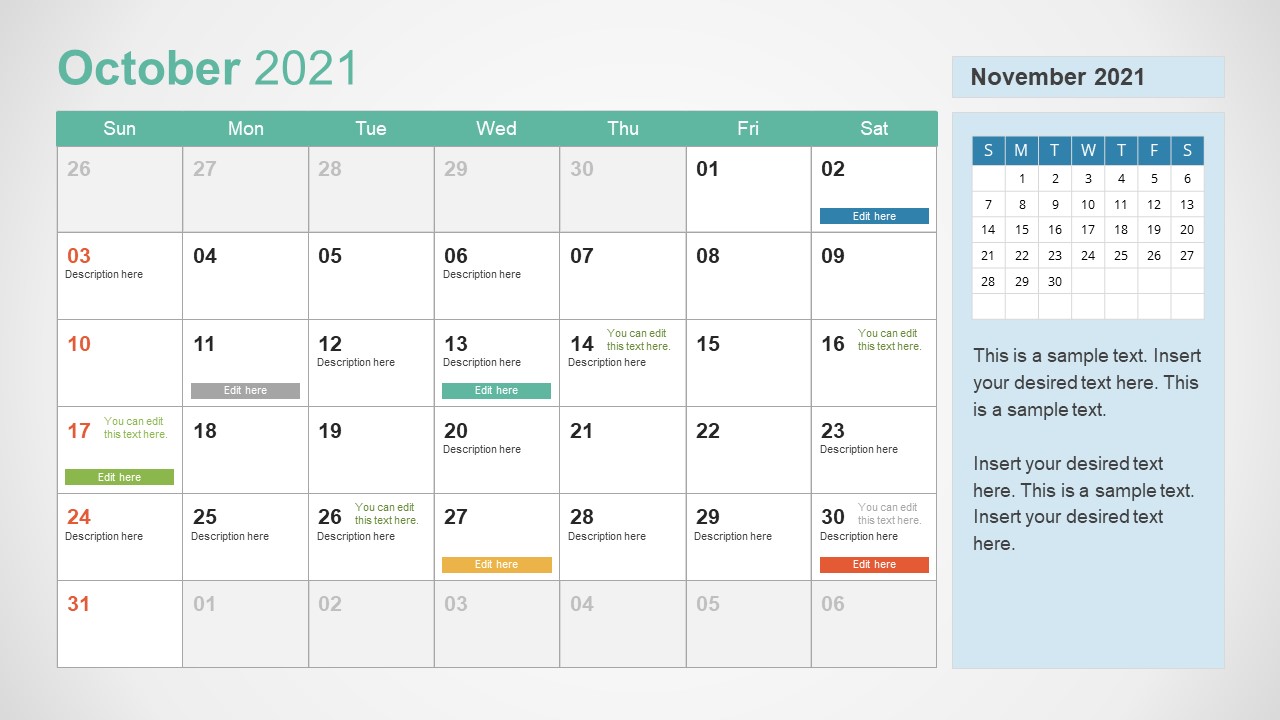 2021 Calendar Template October PowerPoint - SlideModel