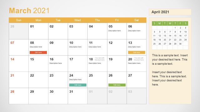 2021 Calendar Template March PowerPoint