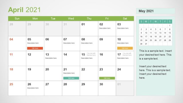 2021 Calendar Template April PowerPoint