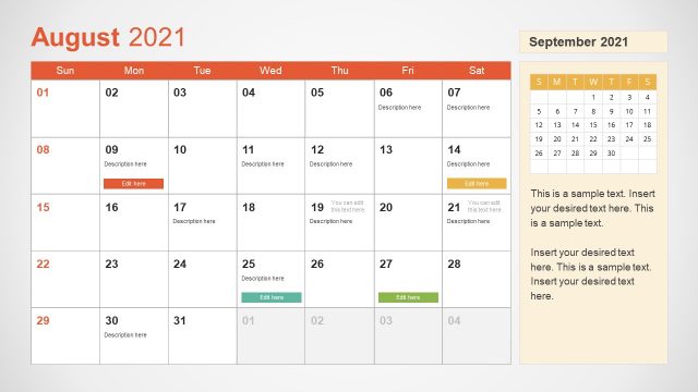 2021 Calendar Template August PowerPoint