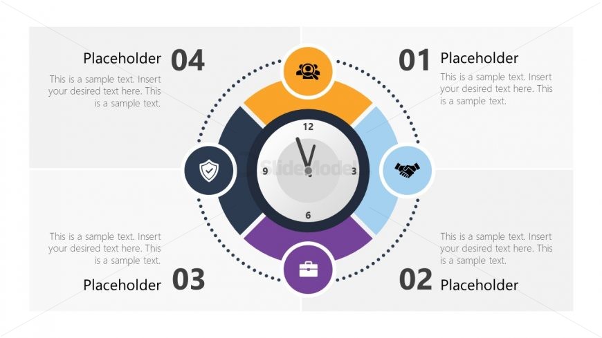 PPT Analog Clock 4 Steps Diagram
