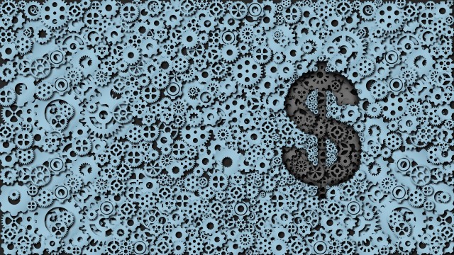 Dollar Sign Gear Shape PowerPoint Templates