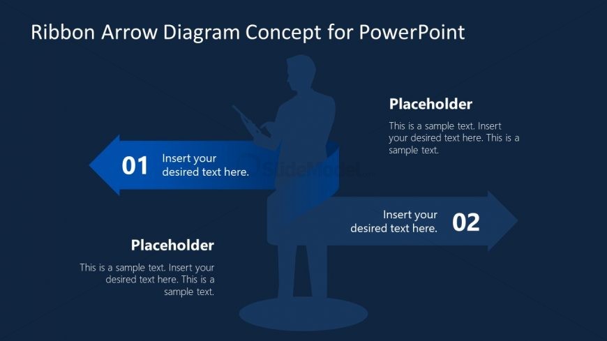 Ribbon Arrow Presentation Slide Step 1 in Dark Theme