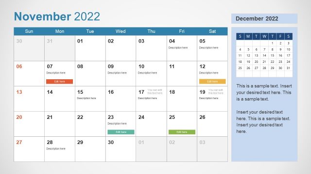 November 2022 PowerPoint Calendar