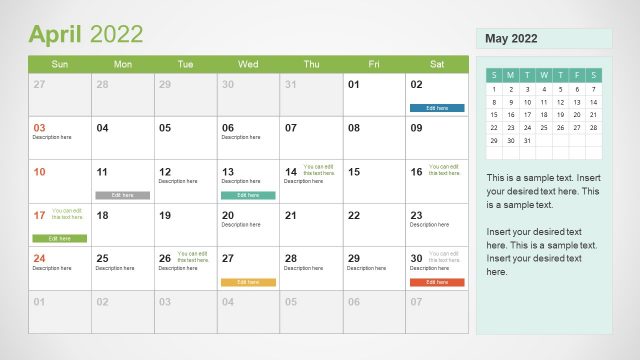 April 2022 PowerPoint Calendar
