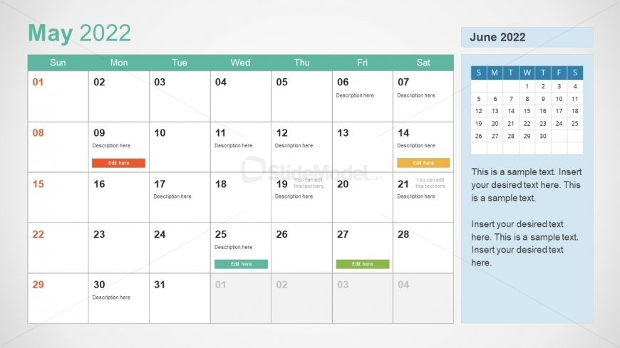 Template of May 2022 Calendar