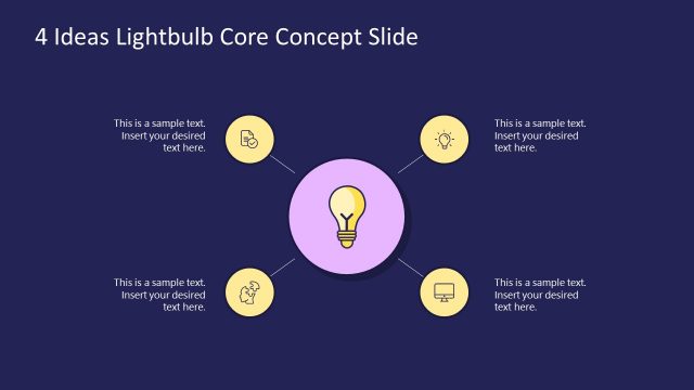 4 Steps Ideas Lightbulb Core Concept PPT