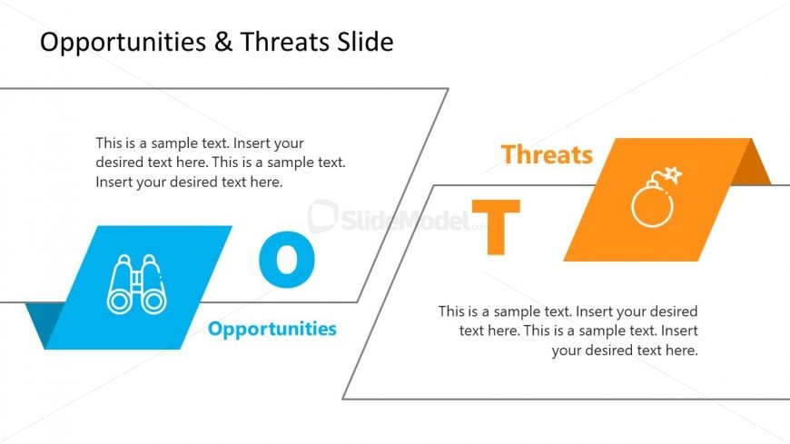 Two Segment PowerPoint Template of Threats and Opportunities
