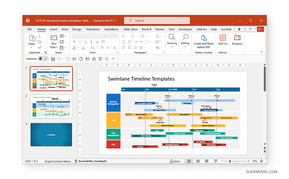 Swimlane timeline template for PowerPoint