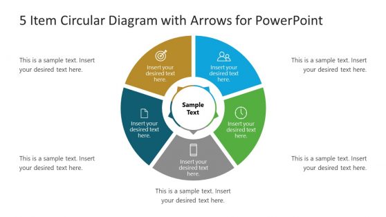 PPT 5 Items Template of Circular Diagram 