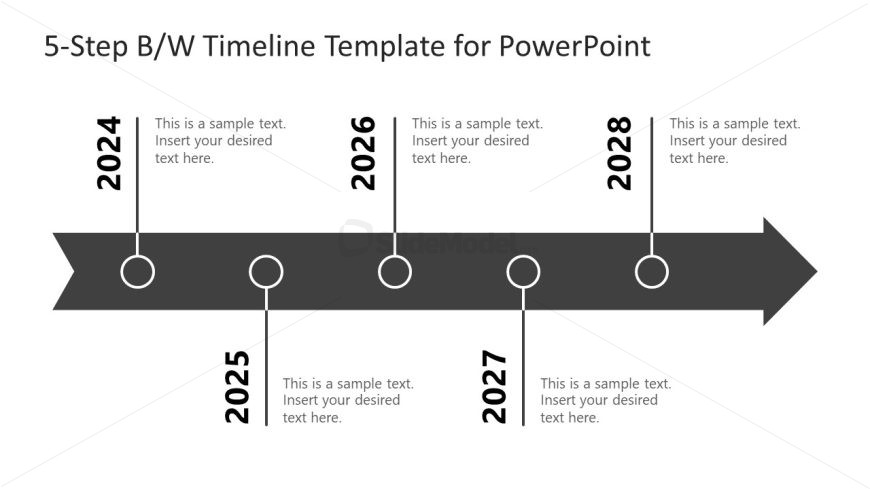 5-Step Black & White Timeline PPT Slide Template