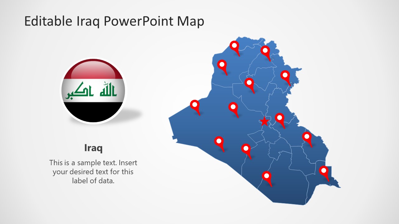 Editable Map of Iraq Blue Silhouette