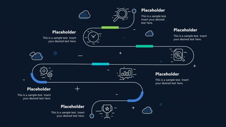 Black Background PowerPoint Slide Template - Thin Timeline