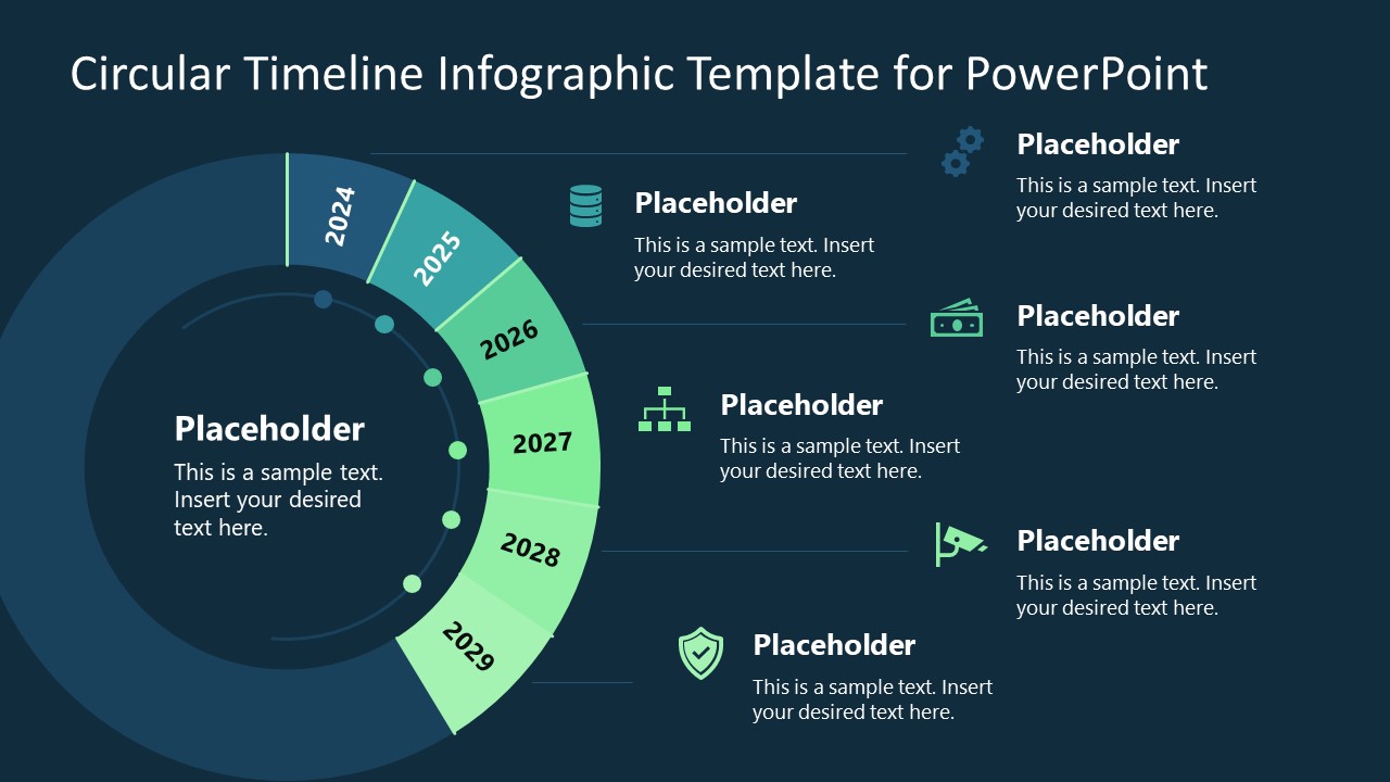 PowerPoint Template for 6-Year Circular Timeline Diagram
